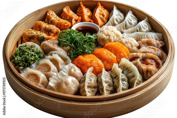 Obraz Handmade dumplings celebrating chinese new year vibrant food presentation festive environment close-up view cultural heritage