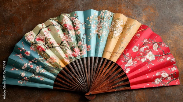 Obraz Traditional chinese silk fans with floral designs celebrate chinese new year in vibrant colors and intricate patterns