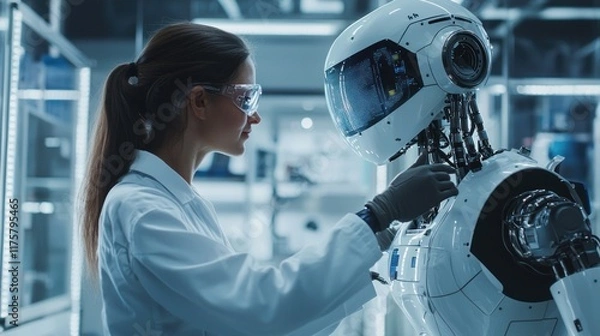 Fototapeta Scientist and Robot: A Technological Partnership