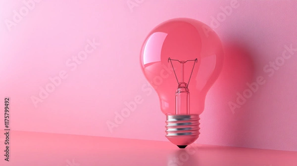 Fototapeta Minimalistic 3D light bulb on a pastel background symbolizing ideas, creativity, innovation, and simplicity with a soft, serene atmosphere and clear focus on the concept of light and inspiration

