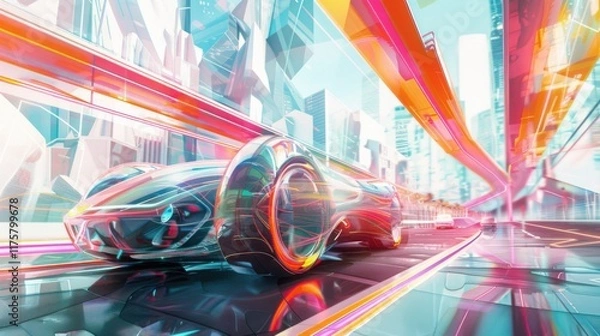 Fototapeta Abstract depiction of a next-gen vehicle blending modern aesthetics with high-tech solutions.