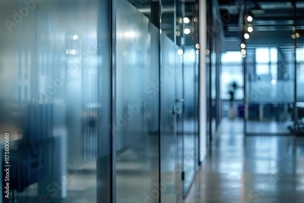 Obraz Modern office interior with frosted glass partitions.