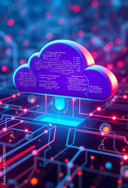 Fototapeta Cloud Computing Data Storage Icon Above Circuit Board