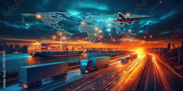 Fototapeta A stunning world map glowing