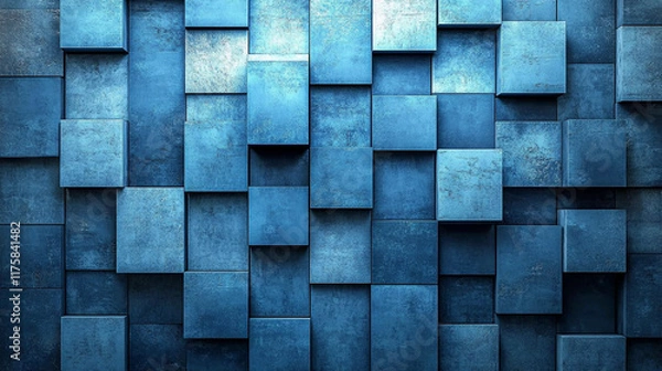 Obraz Dynamic arrangement of blue cubes in varying sizes forming a sleek modern tech-inspired background with a clean geometric 3D effect conveying innovation structure and futuristic design concepts

