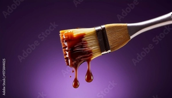 Obraz the barbeque brush with dripping sauce isolated on a dark purple gradient background