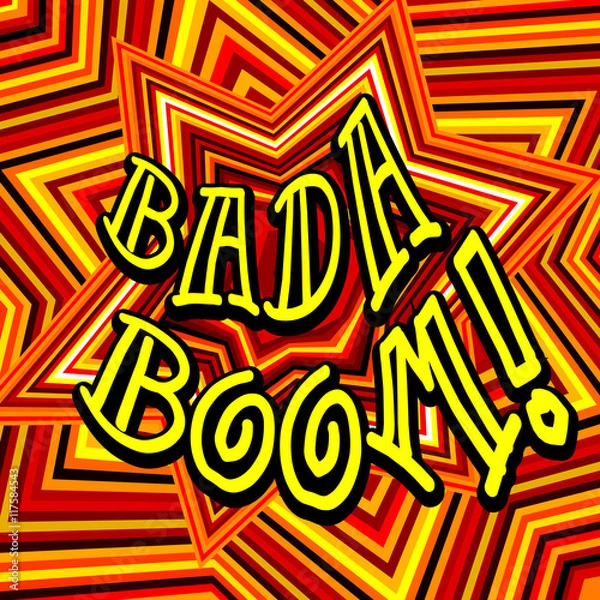 Obraz Badaboom comic cartoon. Vector illustration with yellow-red star. Explosion template.