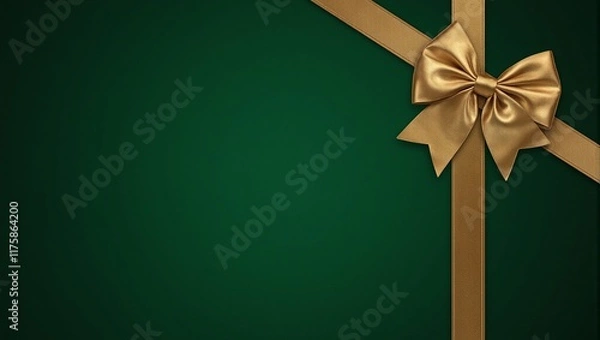 Fototapeta Elegant gold ribbon on lush green background ideal for festive occasions like Christmas parties