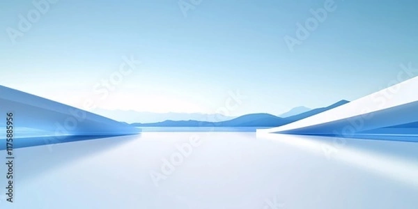 Fototapeta Abstract blue architecture against mountains.