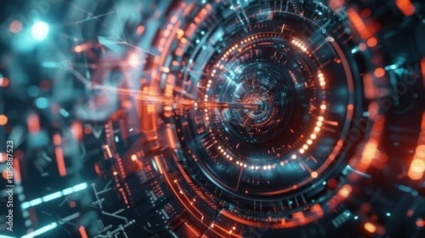 Fototapeta Futuristic Technological Vortex: A Journey into the Digital Abyss