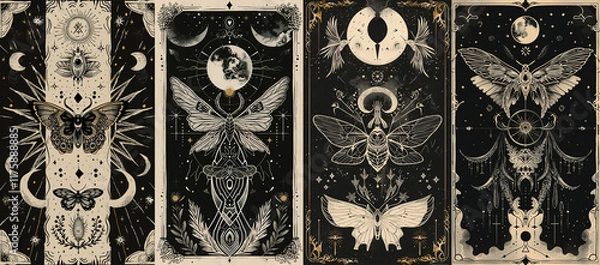 Fototapeta set of illustrations of tarot cards, the theme of isoterics and fortune telling	
