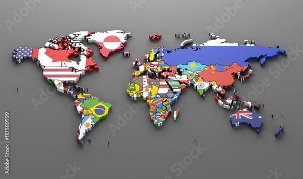 Obraz world countries flags map symbols -3d render