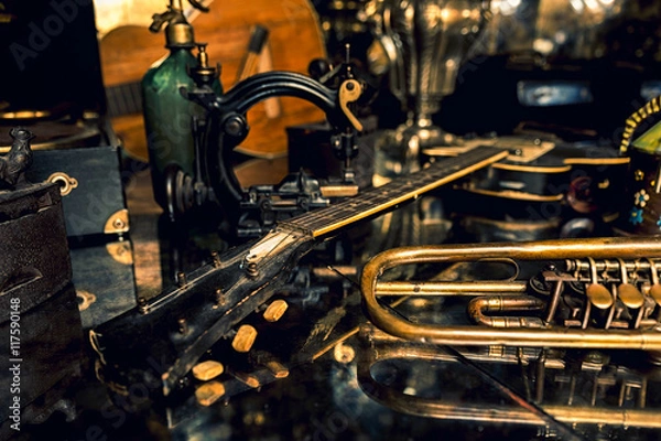 Fototapeta Collection of old instruments with a grunge decor