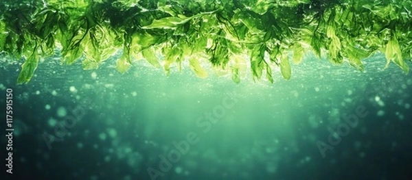 Fototapeta Mesmerizing scene of lush verdant foliage with ethereal natural lighting filtering through in a tranquil serene forest landscape  The vibrant green leaves and plants create a captivating