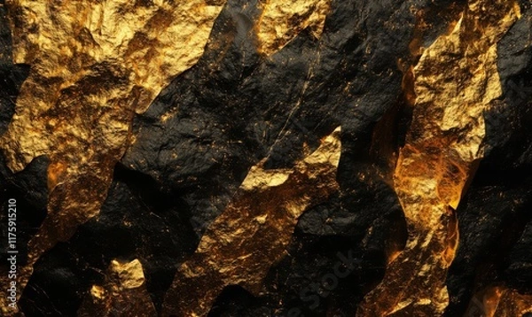 Fototapeta A gold glitter texture on a black background. An abstract texture with golden grains. Design element.