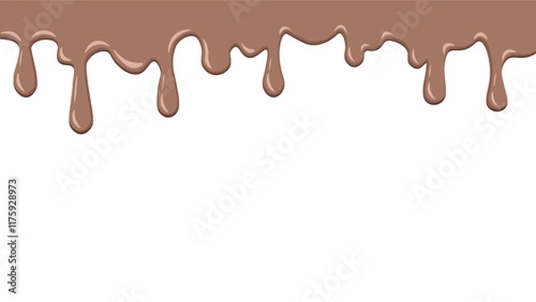 Fototapeta  Dripping chocolate border background and paint dripping. Dessert background with melted chocolate. realistic chocolate drip seamless frame background. isolated on clean white background