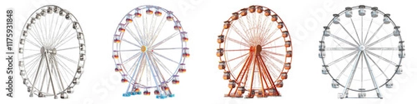 Fototapeta Ferris wheel isolated on transparent background, Set of