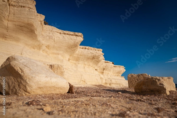 Fototapeta Sandstone rocks eroded by waves; Paramali beach; Cyprus