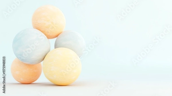 Fototapeta Colorful spheres arranged creatively on a soft background, perfect for art, design, or abstract themes.