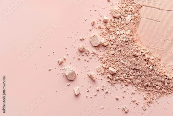 Fototapeta Face powder or foundation on a peach background. Facial cosmetics advertisement concept. Powder close-up texture, copy space