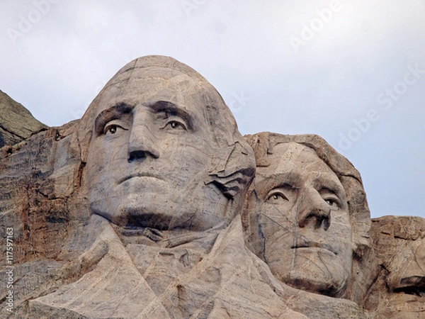 Fototapeta Sculpted images of Presidents George Washington and Thomas Jefferson at Mt. Rushmore National Memorial, Keystone, South Dakota, U.S.A.