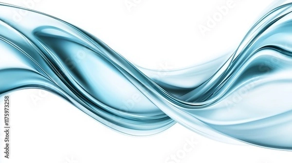 Fototapeta Wavy transparent aqua shapes with a clean white background. Minimalist and futuristic theme