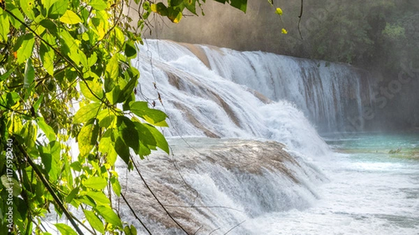 Obraz Landsape of Agua Azul with waterfalls in the Tropical forest of Palenque in Mexico.  