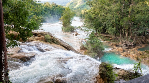 Obraz Landsape of Agua Azul with waterfalls in the Tropical forest of Palenque in Mexico.  