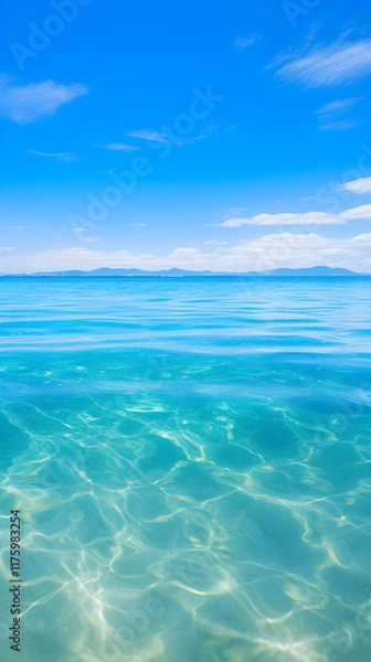Fototapeta Serene and Spectacular View of the Azure Ocean under Clear Blue Sky in HL Ocean View: The Epitome of Tranquil Natural Beauty