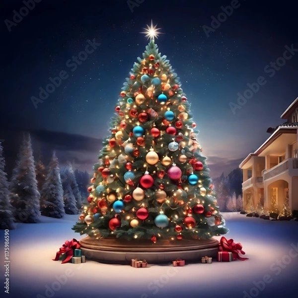 Fototapeta christmas tree in the snow