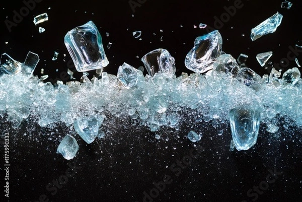 Fototapeta Ice cubes exploding and splashing on black background
