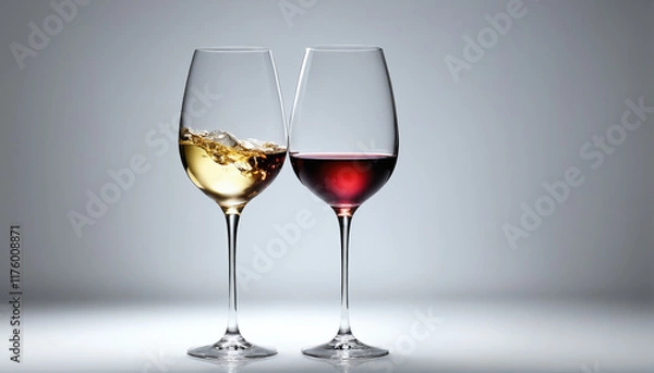 Obraz Beautifully arranged glasses with wine and cocktail on a minimalist background illuminated from below