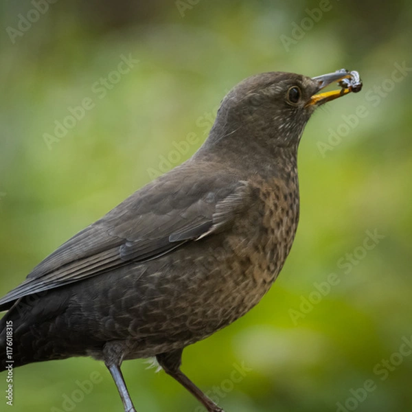 Obraz Eurasian blackbird with blurred background