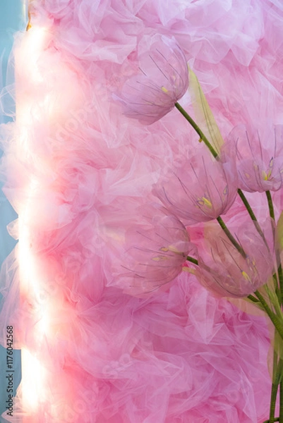 Obraz Decorative background made of pink tulle with backlighting