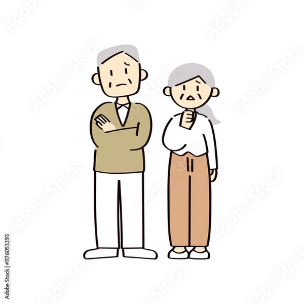 Fototapeta 悩むシニア夫婦のイラスト