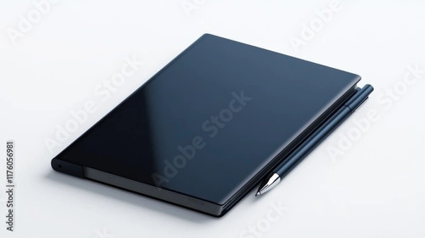 Fototapeta A sleek notebook and pen set on a minimalist surface.