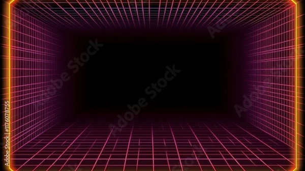 Fototapeta Retro Neon Grid Room Digital Abstract Art