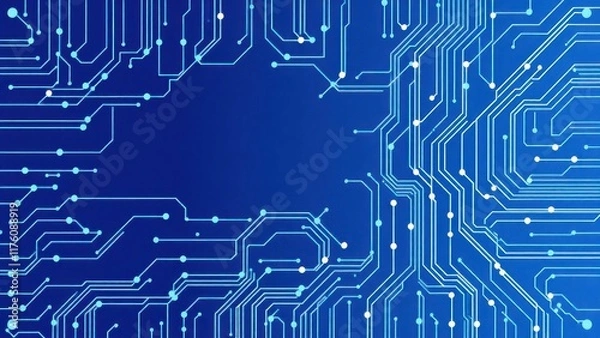 Obraz a blue circuit board with white dots and lines,