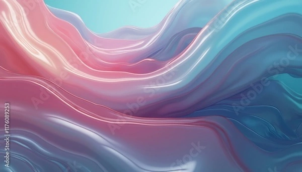 Fototapeta This mesmerizing abstract image features flowing waves of soft pink and serene blue, creating a dreamy, ethereal atmosphere. The smooth, glossy texture enhances the sense of movement, inviting viewers