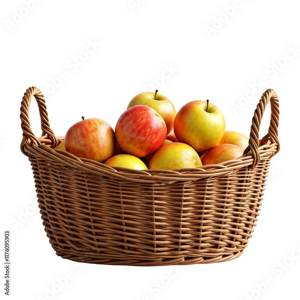 Fototapeta Wicker basket with ripe apples isolated on transparent background