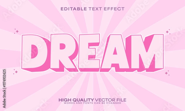 Obraz Dream text effect, editable text effect and pink 3d font style bold shadow cartoon poster design