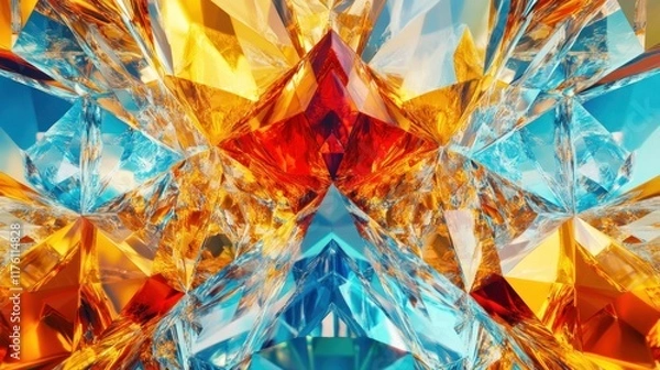 Fototapeta Vibrant Colorful Crystal Texture Creating a Stunning Abstract Background with Reflections and Light Play in Warm Orange and Cool Blue Shades