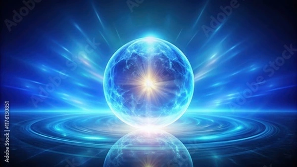Obraz Soft pulsing blue aura surrounds a glowing orb suspended in mid-air, blue aura