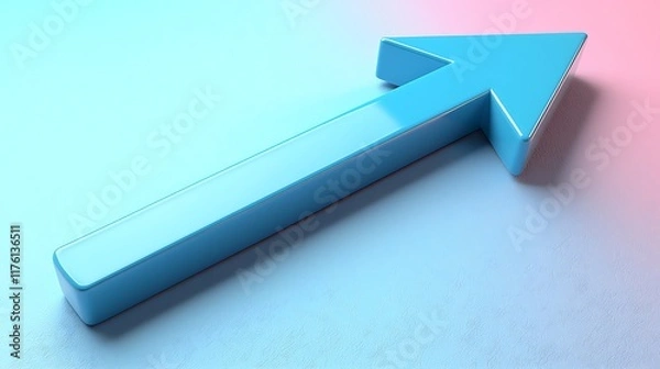 Fototapeta Upward trending blue arrow on pastel background, growth concept, website banner