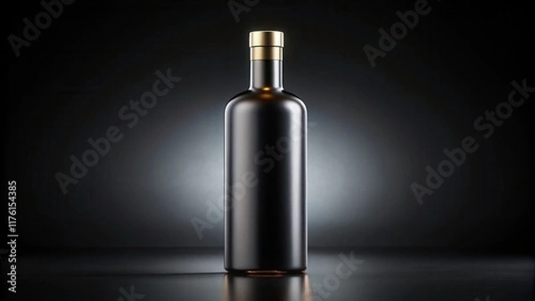 Fototapeta Luxurious premium black bottle with a sleek and modern design sits atop a simple black background, exuding sophistication and elegance , sleek, black bottle