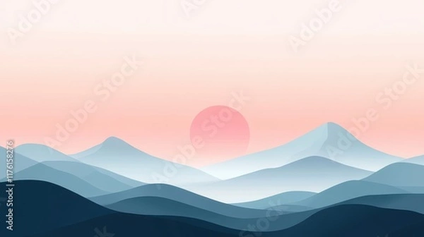 Fototapeta Abstract Blue Mountain Range with Pink Sunset