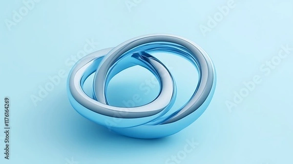 Obraz Abstract 3D render of two interlocked rings with a gradient blue background