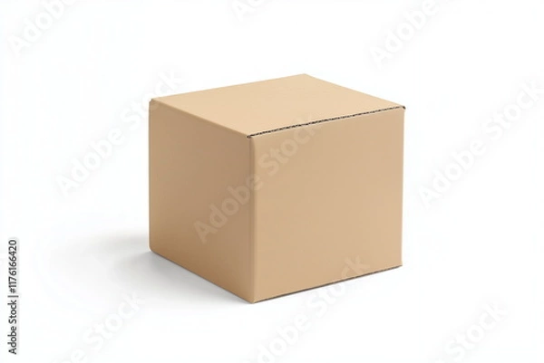 Fototapeta Close-up of a one brown cardboard box on a white background.
