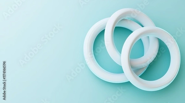 Obraz Clean and minimalistic 3D render of interlocked rings with a light blue backdrop