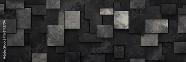 Fototapeta Abstract dark gray textured squares pattern background.
